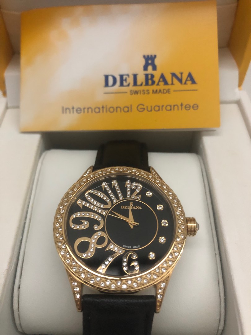 Brand New Delbana Swiss Made Battery Gold Plated Watch With Swarovski Crystals Sapphire Glass Diameter 40mm With One Year Warranty Women s Fashion Watches Accessories Watches on Carousell