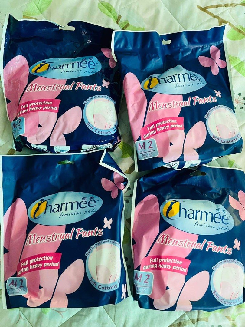 CHARMEE Feminine Pads Menstrual Pants M2 (Medium -2 pcs) (Category: Sanitary Hygiene) located in Manila. Submitted by kumimissy (Listing ID 1313241107, Image 3). Description: CHARMEE Feminine Pads Menstrual Pants M2 (2-pcs medium size) Heaven-sent for very heavy period . Can be use while traveling without the worry of getting stain. *4 packs available and 2 pieces unpacked. P 60.00 per pack (Please bear with me, if in case i cannot reply immediat