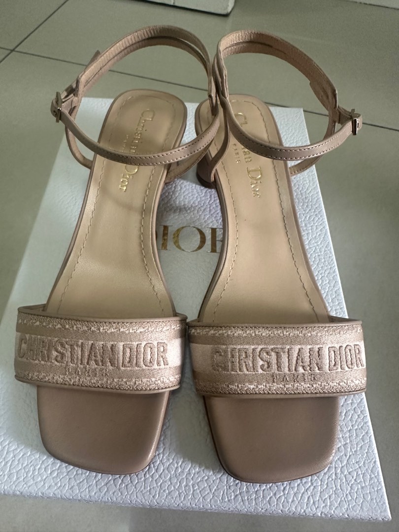 CD Dway Heeled Sandal 105mm Beige Silk And Lambskin