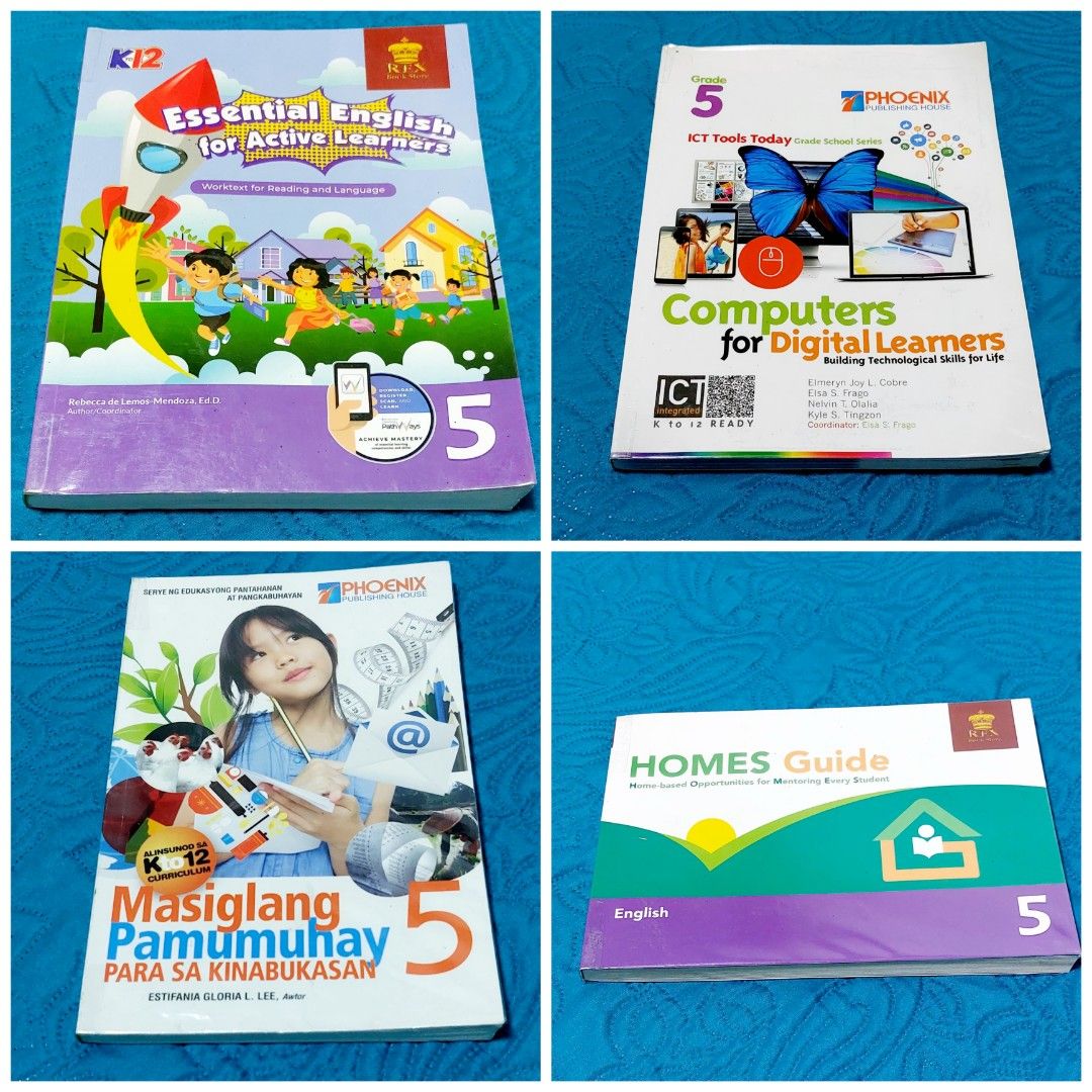 Grade 5 Books (Category: Textbooks) located in Bulacan. Submitted by mich.sells. (Listing ID 1313395055, Image 1). Description: Essential English - P350 Computer for Digital Learners - P450 Masiglang Pamumuhay - P280 Homes Guide English - P300 Price is negotiable.