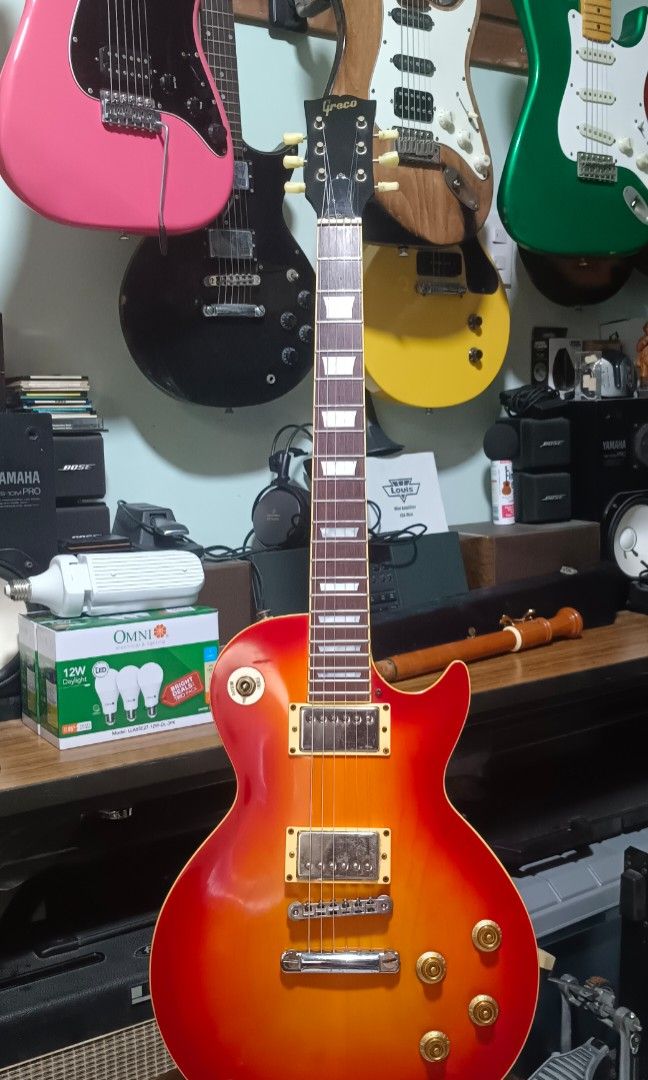 Greco Les Paul electric guitar (Category: Musical Instruments) located in Paranaque City. Submitted by yourhonorvoy (Listing ID 1313360712, Image 2). Description: 🎆🎆🎆 Greco Les Paul electric guitar 25k only With soft case With minor dents and scratches only 👍New ordinary strings installed 💪Ayos lahat Ng pick ups at electronics 👍Payment thru cash, bank transfer or gcash 🚚We do shipping👍via lalamove, transportify or cod( within nearby areas