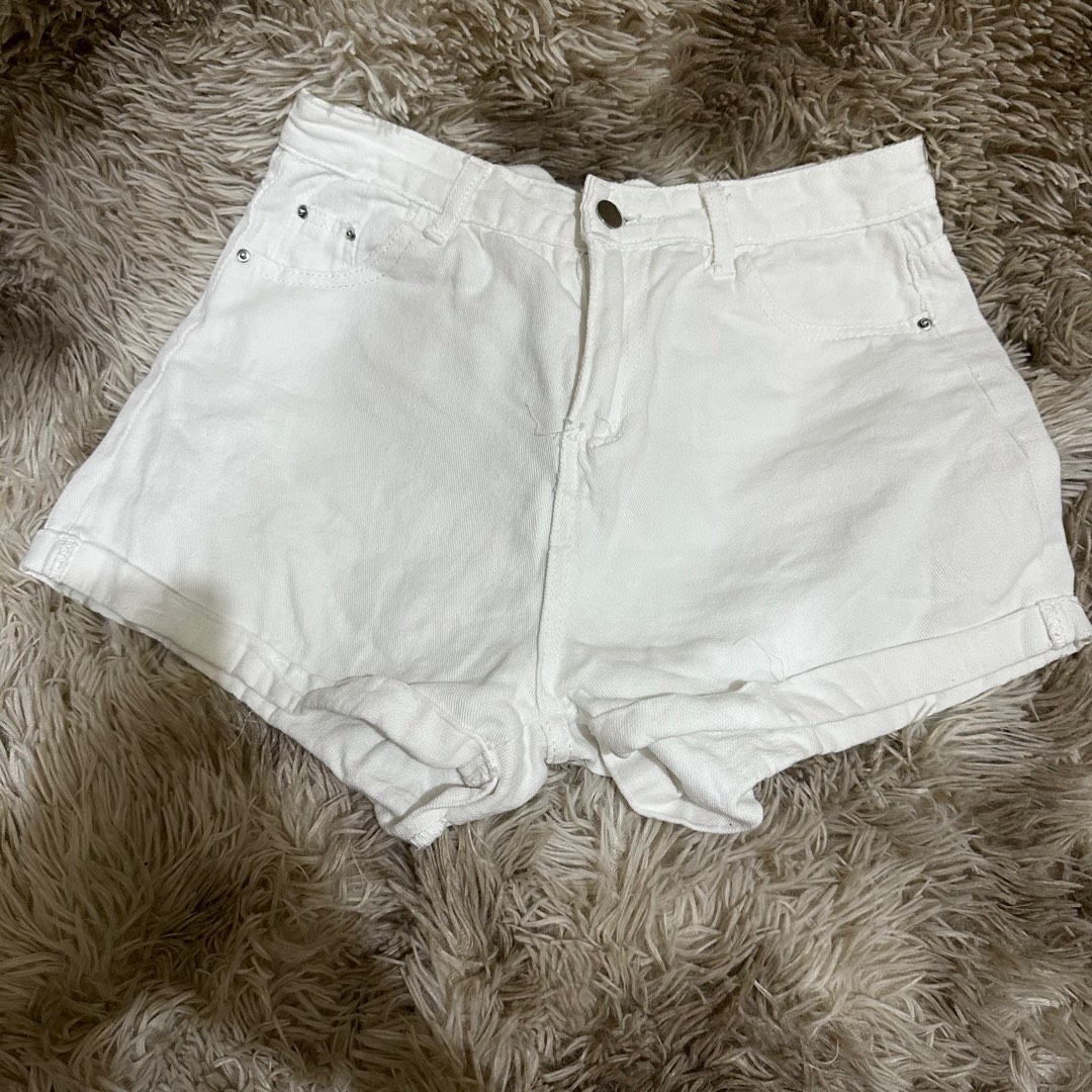 White High-Waist Denim Shorts