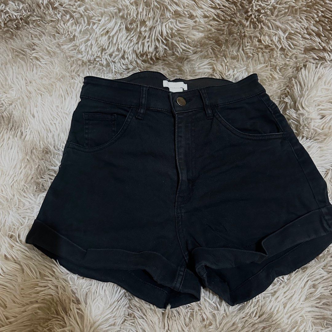 H&m black denim shorts cheap
