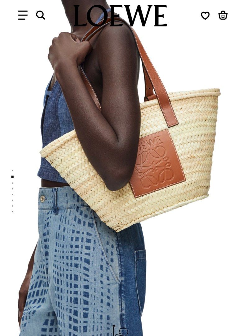 LOEWE BASKET BAG IN PALM LEAF AND CALFSKIN, Luxury, Bags