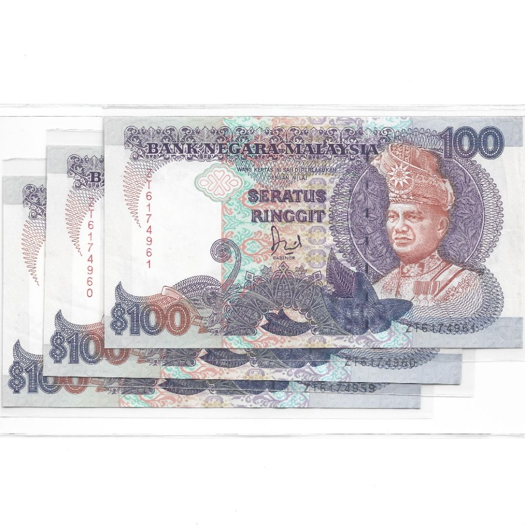 Malaysia AU R/N x3 RM100 Jaafar ZT 1st USBNC 6th S6 Series 1986-95 Abt ...