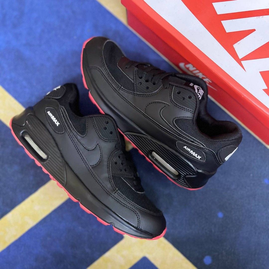 Nike airmax 90 all black red sole saiz 41 45 Men s Fashion Footwear Sneakers on Carousell