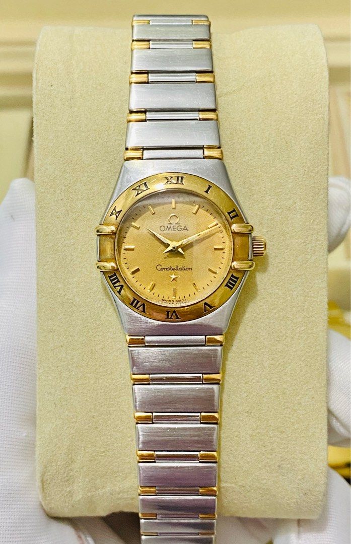 Omega Constellation Ladies Watch (Category: Luxury Watches) located in Quezon City. Submitted by clicksmileph (Listing ID 1313409814, Image 1). Description: Omega Constellation Authentic 65,000 Php Details: Quartz Movement 24mm Case Size 6.2 inches Wrist Size 2-tone (Gold & Stainless Steel) Gold Dial Serial number: 55xxxxxx Set with: Presentation box and Paper bag Meet-up by schedule around Metro Manila 📩Direct message for more info..