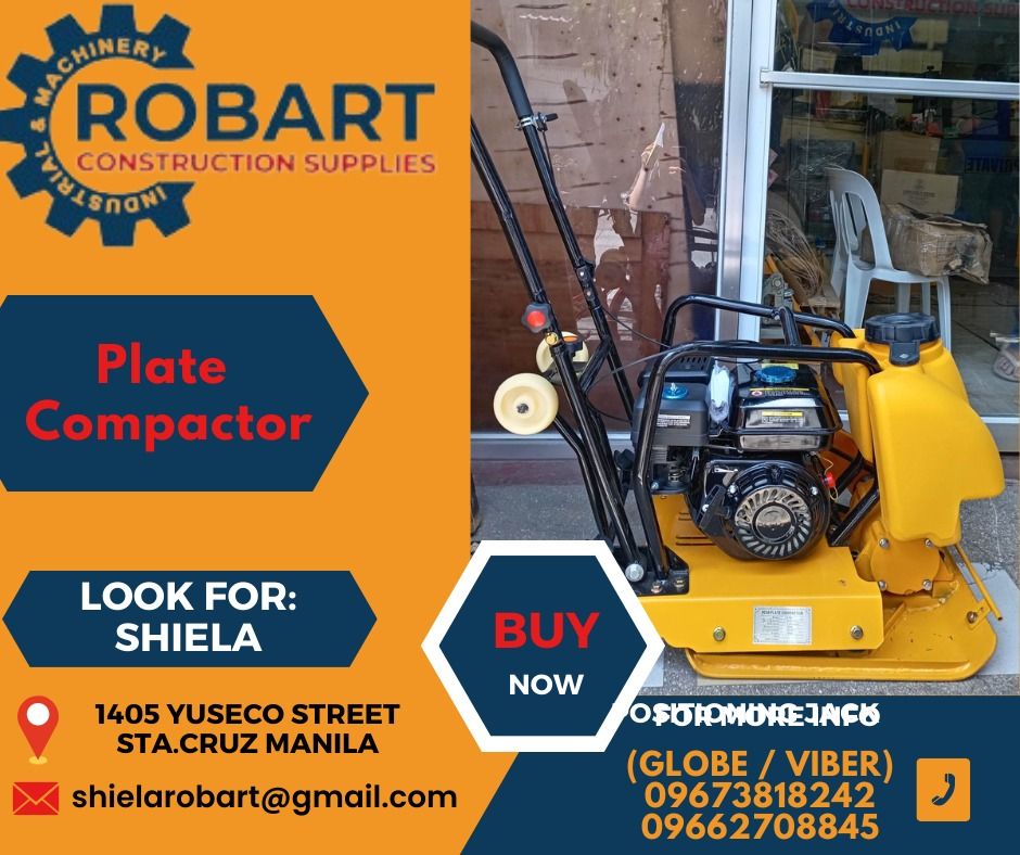 Plate Compactor (Category: Construction Tools & Equipment) located in Caloocan City. Submitted by shielaroba44709 (Listing ID 1313302378, Image 1). Description: Plate Compactor Model No: TST-C90T Engine: 7Hp, 4 stroke 1 unit SEND US MESSAGE FOR INQUIRIES ‼️‼️ Call: 09673818242 / 09662708845 Landline: 8636-3005 / 7746-6248 / 7002-2872 Look For: Shiela Robart Email: shielarobart@gmail. com robartconstructionsupplies@gmail. com 🔵100% Trusted Suppli