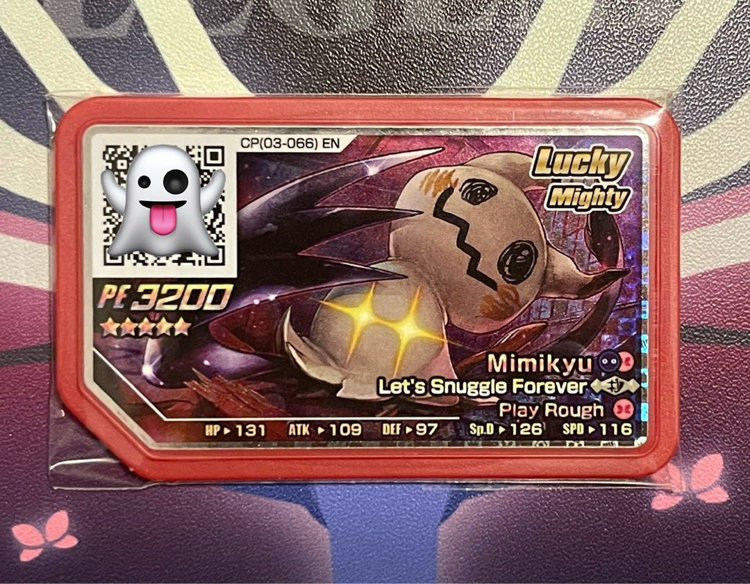 Pokémon Gaole Rush 3 第11彈寶可夢加傲樂5星英文版貼紙版正版Lucky Mimikyu 謎擬q 遊戲卡(烈空座謎擬Q 迷疑Q  迷你Q 謎Q Z move