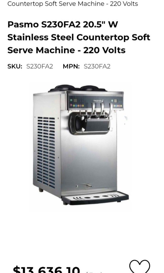 price of soft ice cream machine