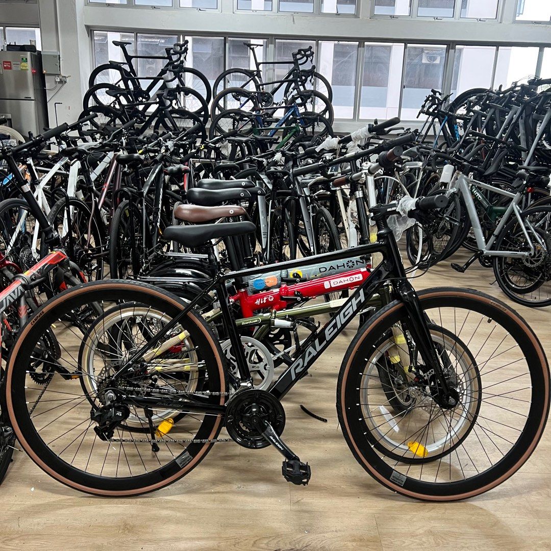 Raleigh hybrid bike on off road bicycle