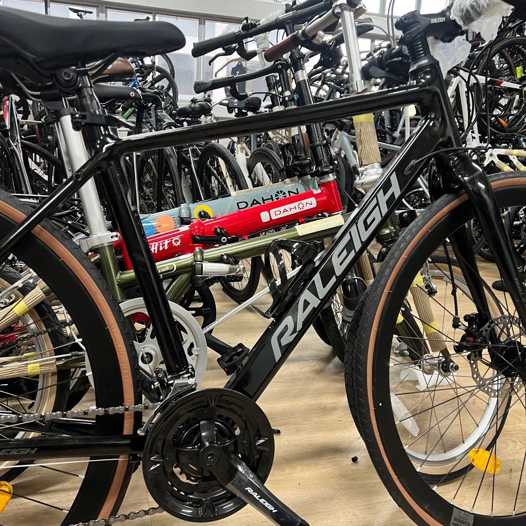 Raleigh hybrid bike on off road bicycle