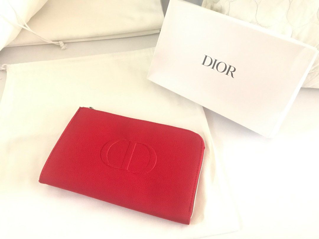 Ready stock Dior parfums complimentary red clutch flat pouch