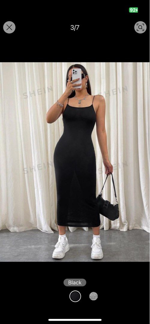 SHEIN black solid cami bodycon long dress Women s Fashion Dresses Sets Dresses on Carousell