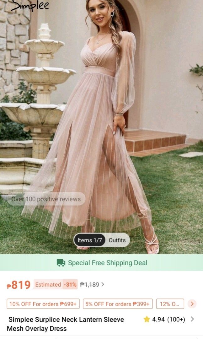shein pink long dress (Category: Evening dresses & gowns) located in Pasig City. Submitted by dalmi23 (Listing ID 1313353482, Image 2). Description: once lng ginamit for j.s prom small size,baby pink color can fit up to med.size 5'2 yung nagsuot pero mahaba padin.. shipping c/o buyer gcash payment.