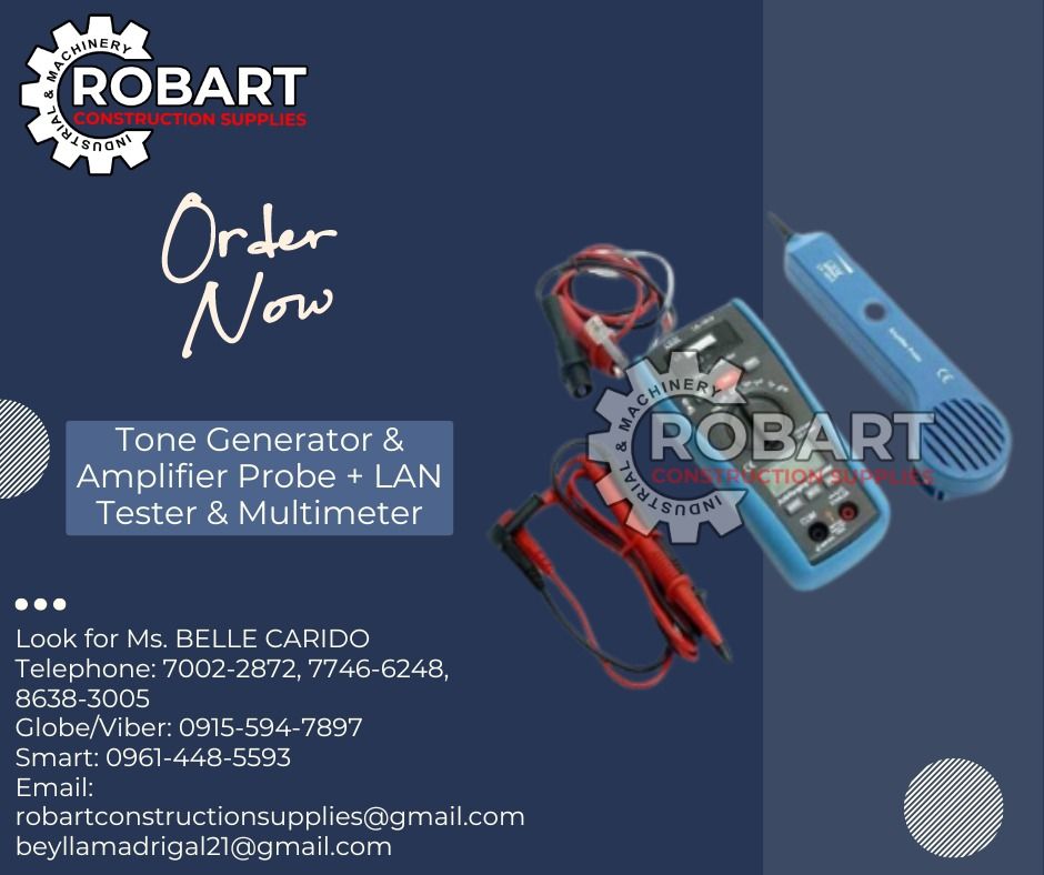 Tone Generator & Amplifier Probe + LAN Tester & Multimeter (Category: Construction Tools & Equipment) located in Manila. Submitted by bellarobart (Listing ID 1313236691, Image 1). Description: Tone Generator & Amplifier Probe + LAN Tester & Multimeter Brand: CEM Model: LA-1014M 𝑹𝑶𝑩𝑨𝑹𝑻 𝑪𝑶𝑵𝑺𝑻𝑹𝑼𝑪𝑻𝑰𝑶𝑵 𝑺𝑼𝑷𝑷𝑳𝑰𝑬𝑺 #RobartConstructionSupplies #robartph #constructionmaterials #industrialsupply Office Address: 1405 Yuseco St. Sta C
