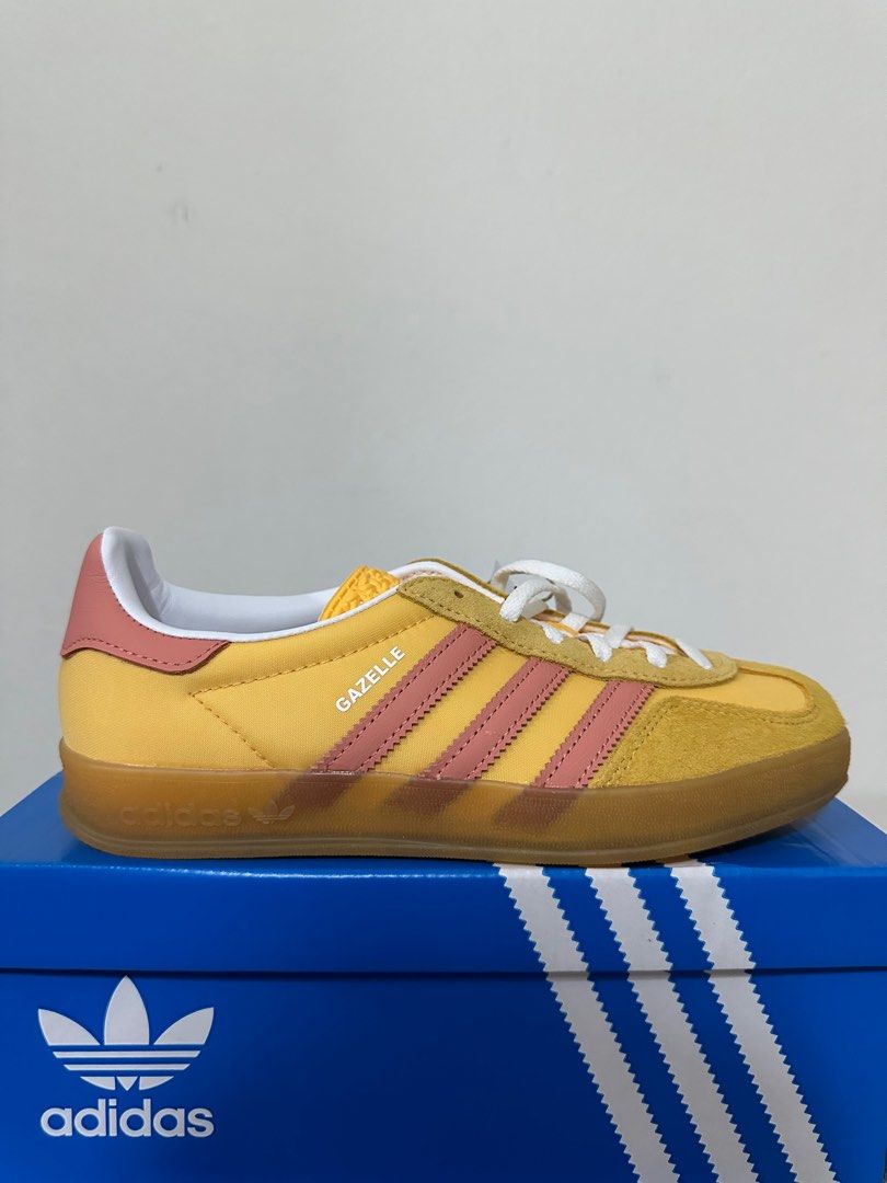 UK 4.5-8) Adidas Gazelle Indoor Low Cut Top Semi Spark Wonder Clay Yellow  Gold Gum Peach Pink, Women's Fashion, Footwear, Sneakers on Carousell