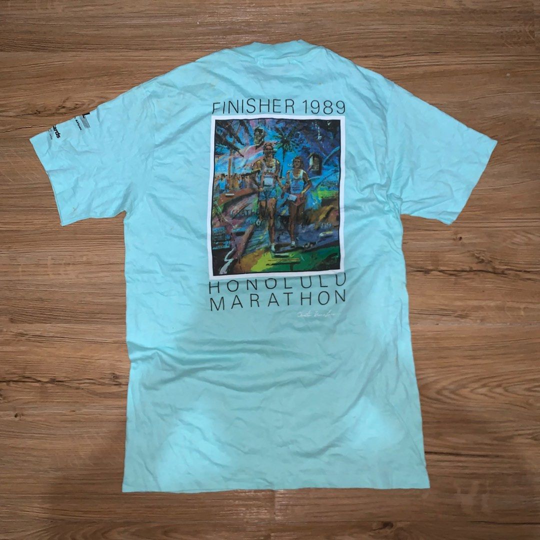 Vintage 80s Honolulu Marathon Finisher 1989 Tshirt, Fesyen Pria 