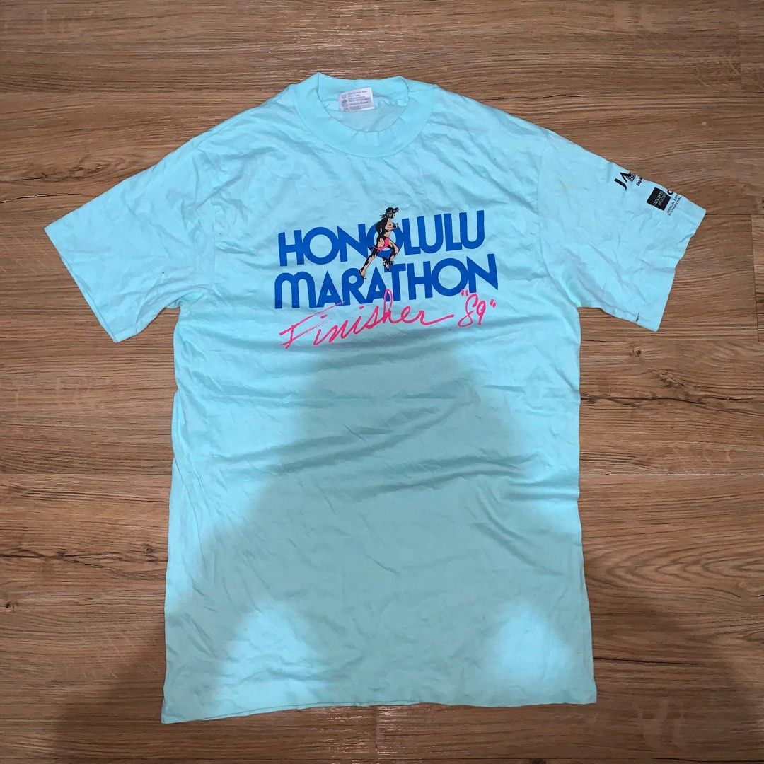 Vintage 80s Honolulu Marathon Finisher 1989 Tshirt, Fesyen Pria 