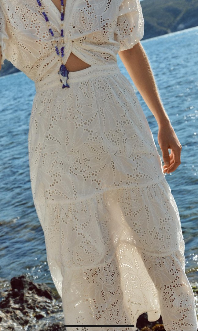 Zara CUTWORK EMBROIDERY DRESS WITH KNOT white Women s Fashion Dresses Sets Dresses on Carousell