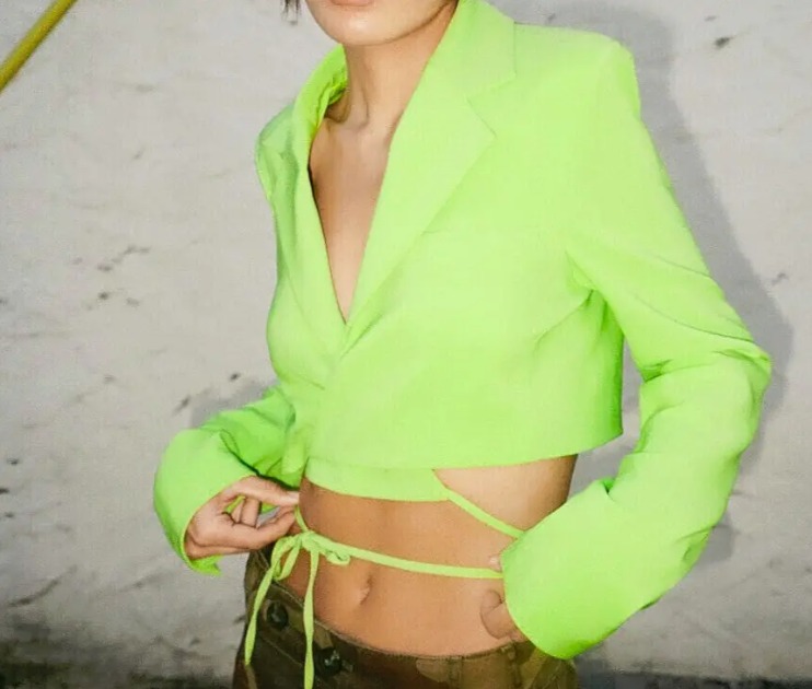 ZARA Neon Lime Green Cropped Top Blazer with Straps