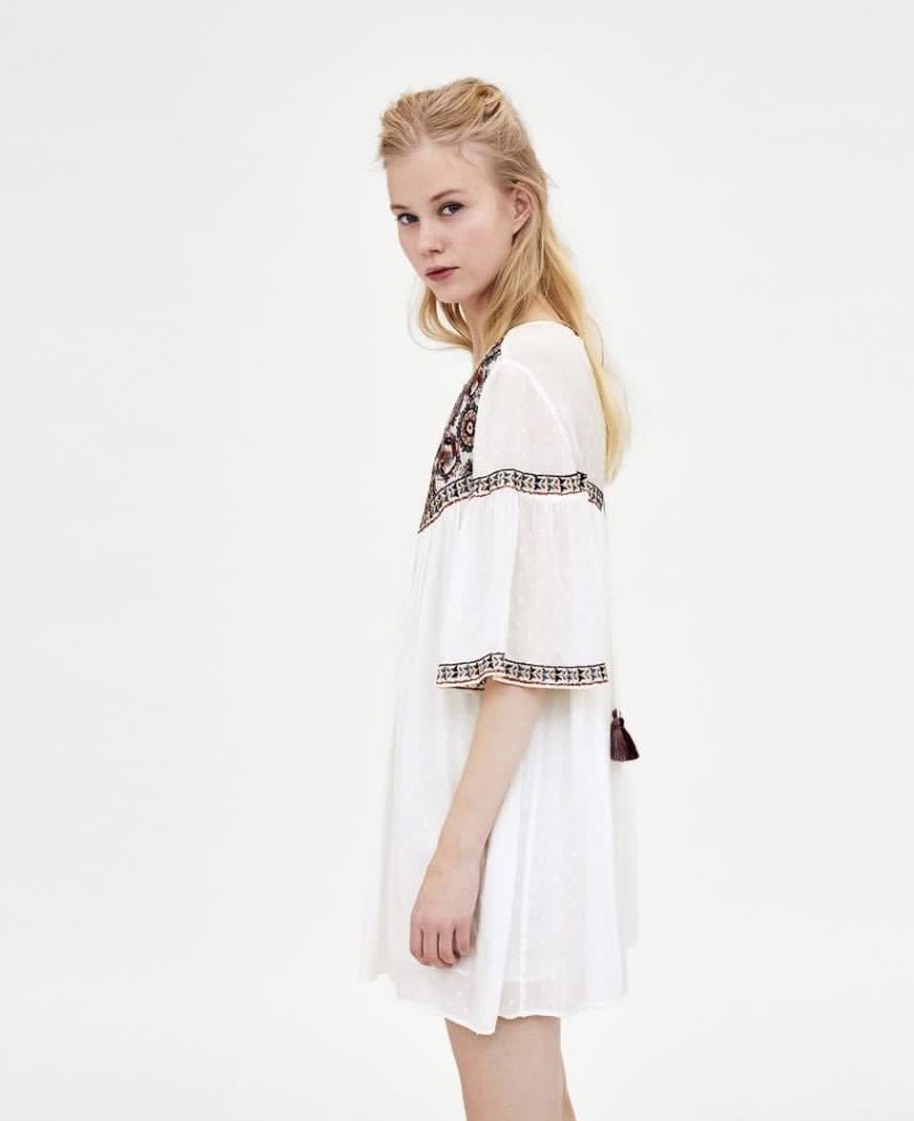Zara White Dress Embroidered, Women's Fashion, Dresses & Sets, Dresses