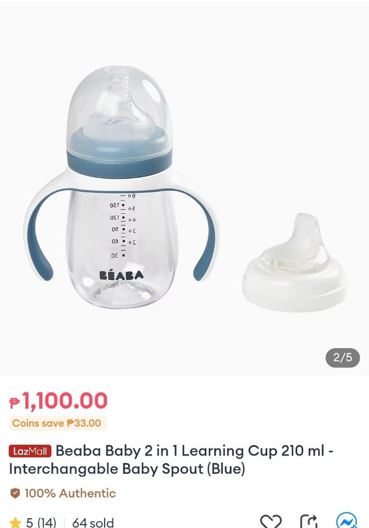 Beaba brand 2 in 1 learning/training cup (Category: Breastfeeding & Bottle Feeding) located in Quezon City. Submitted by gicasworld (Listing ID 1317687117, Image 1). Description: .