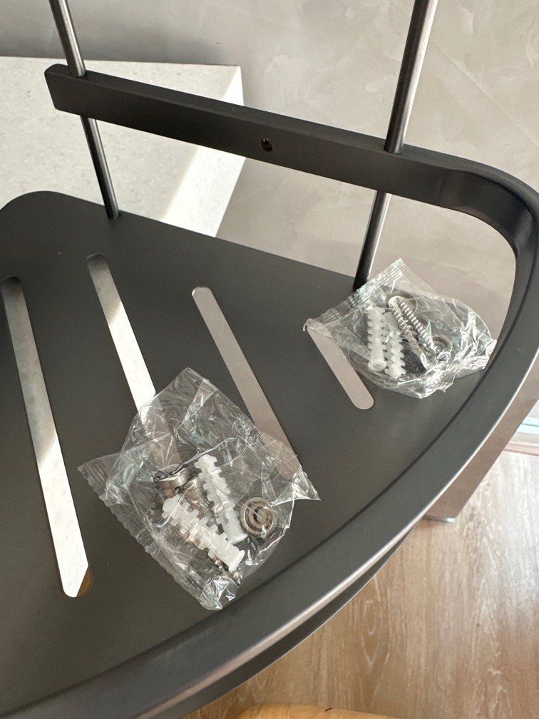 BNIB 2 tier shampoo corner rack (Category: Storage Boxes & Baskets) located in Singapore. Submitted by estelle_2727 (Listing ID 1317582439, Image 2). Description: Roz brand Two tier grey metal corner shampoo rack Comes with mounting hardware and original box .