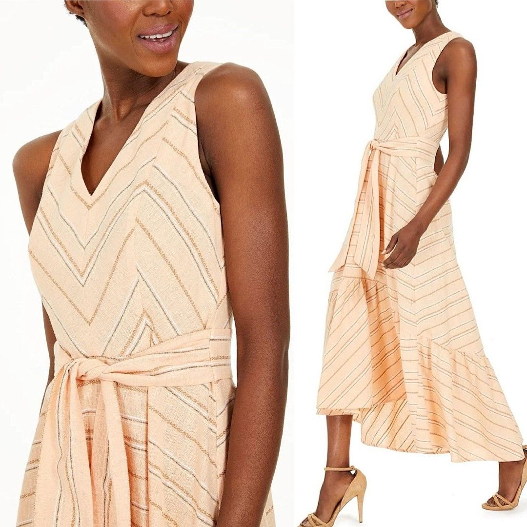 CALVIN KLEIN FRILL LINEN MAXI DRESS Women s Fashion Dresses Sets Dresses on Carousell