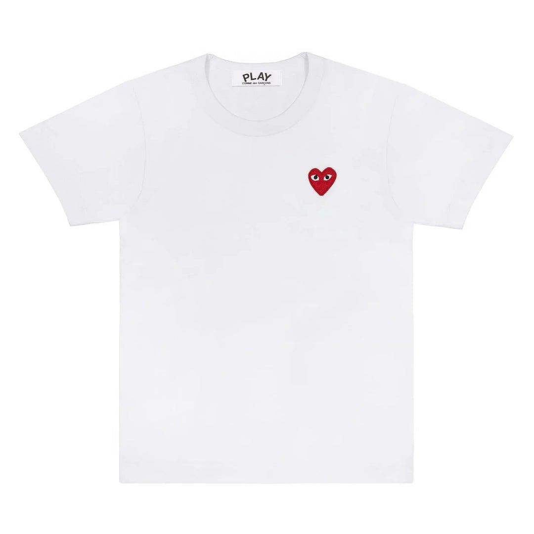 CDG T Shirt White Red Heart CDG Play Tshirt White Red Emblem Men s Fashion Tops Sets Tshirts Polo Shirts on Carousell