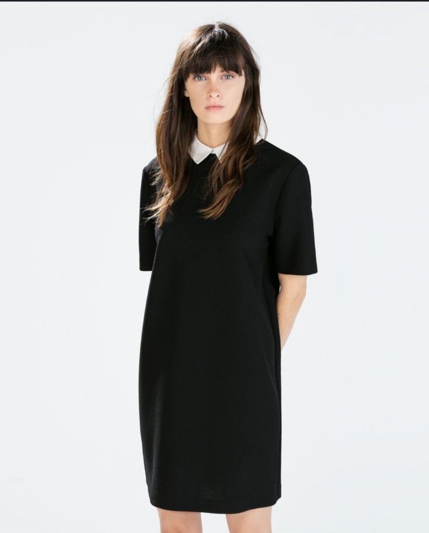 Zara black dress with white collar 2025