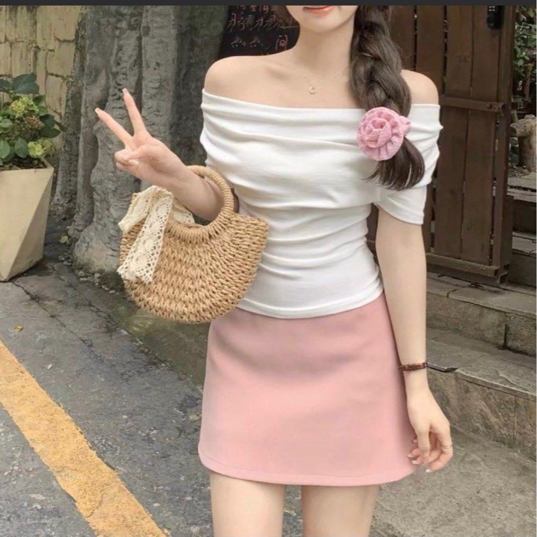 FINAL PC Korean 2 way Ruched Off Shoulder Knit Sleeve Top