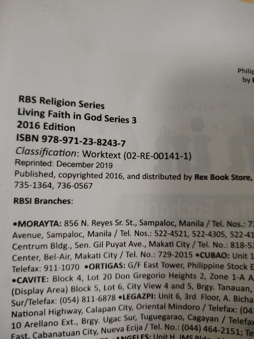 Grade 3 textbook (Category: Textbooks) located in Binan City. Submitted by myorangeshop (Listing ID 1317544777, Image 2). Description: Living faith in God 2016 Edition.