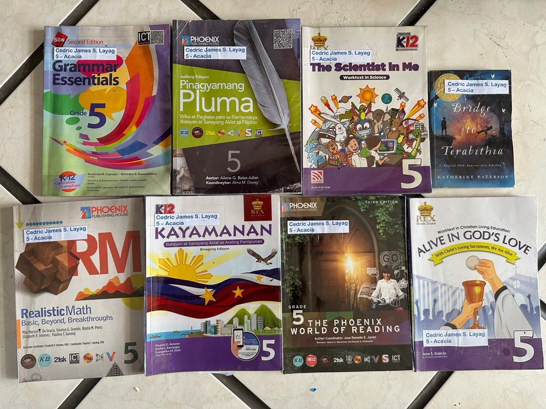 Grade 5 school books (Category: Textbooks) located in Marikina City. Submitted by fabfinds_online2024 (Listing ID 1317558640, Image 1). Description: Used school book from Marist.
