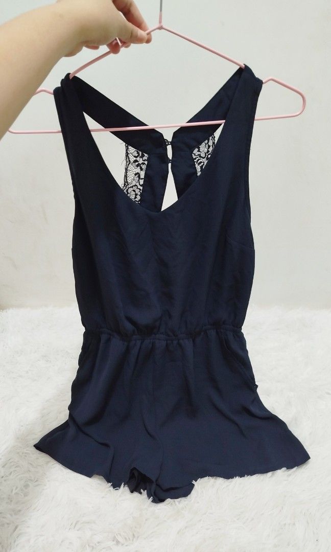 H M DIVIDED navy blue backless romper Women s Fashion Dresses Sets Rompers on Carousell