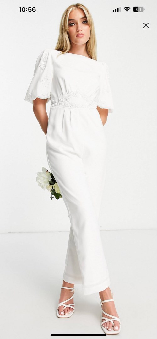 Hope Ivy ASOS puff sleeve bridal jumpsuit Women s Fashion Dresses Sets Jumpsuits on Carousell