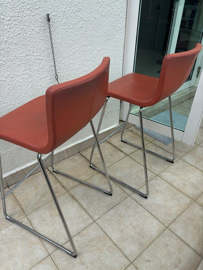 IKEA BERNHARD BAR STOOL Orange Leather