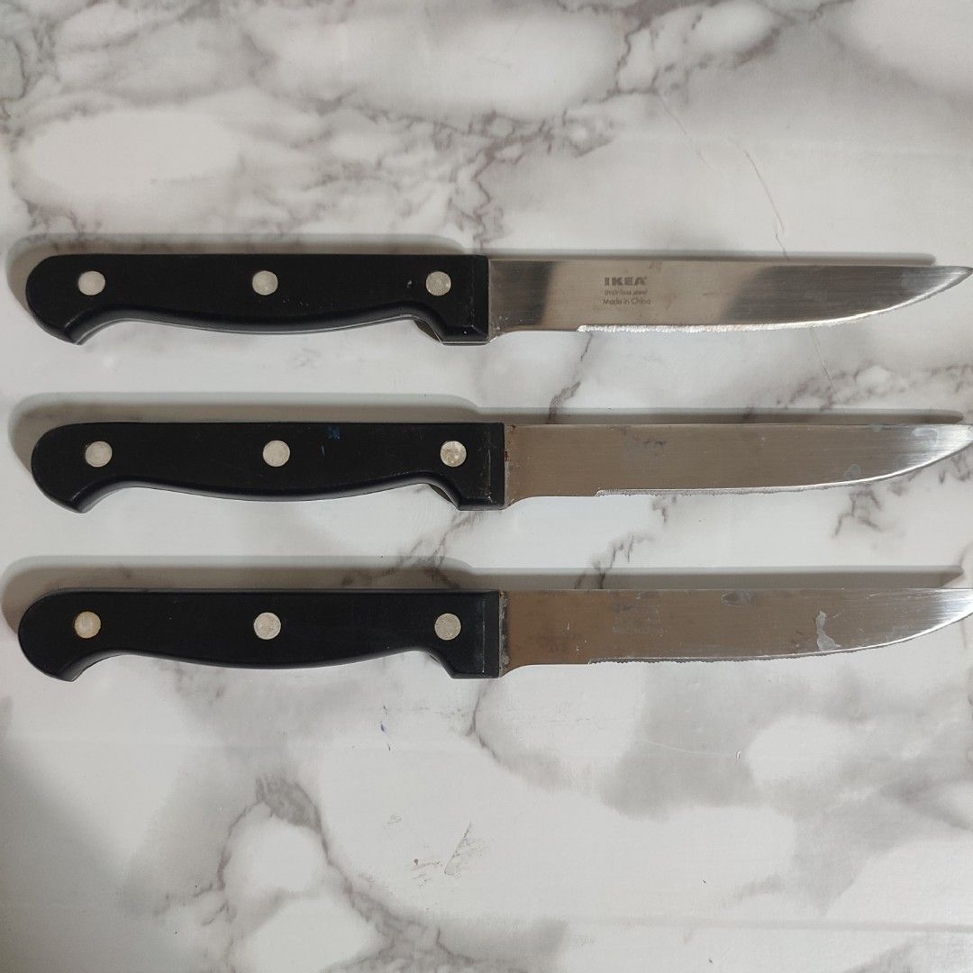 Ikea brand knives (Category: Knives & Chopping Boards) located in Quezon City. Submitted by gicasworld (Listing ID 1317683506, Image 1). Description: I have 4 pcs. I just dont put the other 1 coz its in our kitchen cabinet..