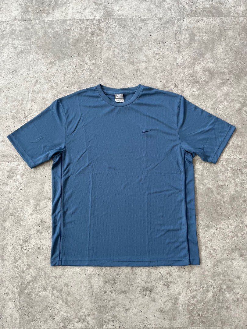 Kaos Nike Running Baju Olahraga Gym Dri-Fit Original Pria Biru Steel