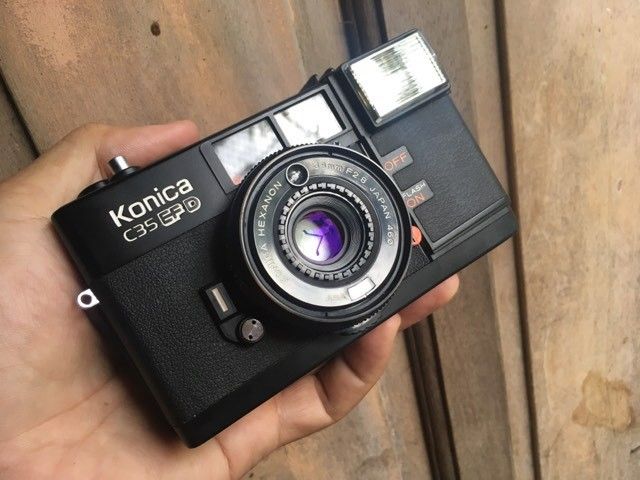 Vintage Konica c35efd film camera (Category: Cameras) located in Las Pinas. Submitted by film101 (Listing ID 1317565641, Image 2). Description: New arrival Konica c35 EFD film camera With orig pouch and konica lens cap Best for outdoor Condition of camera Working meter Working shutter Working aperture Working snaps Clean optics Vfinder tiny dust Auto date not longer working Flash not Working,, Repairable.