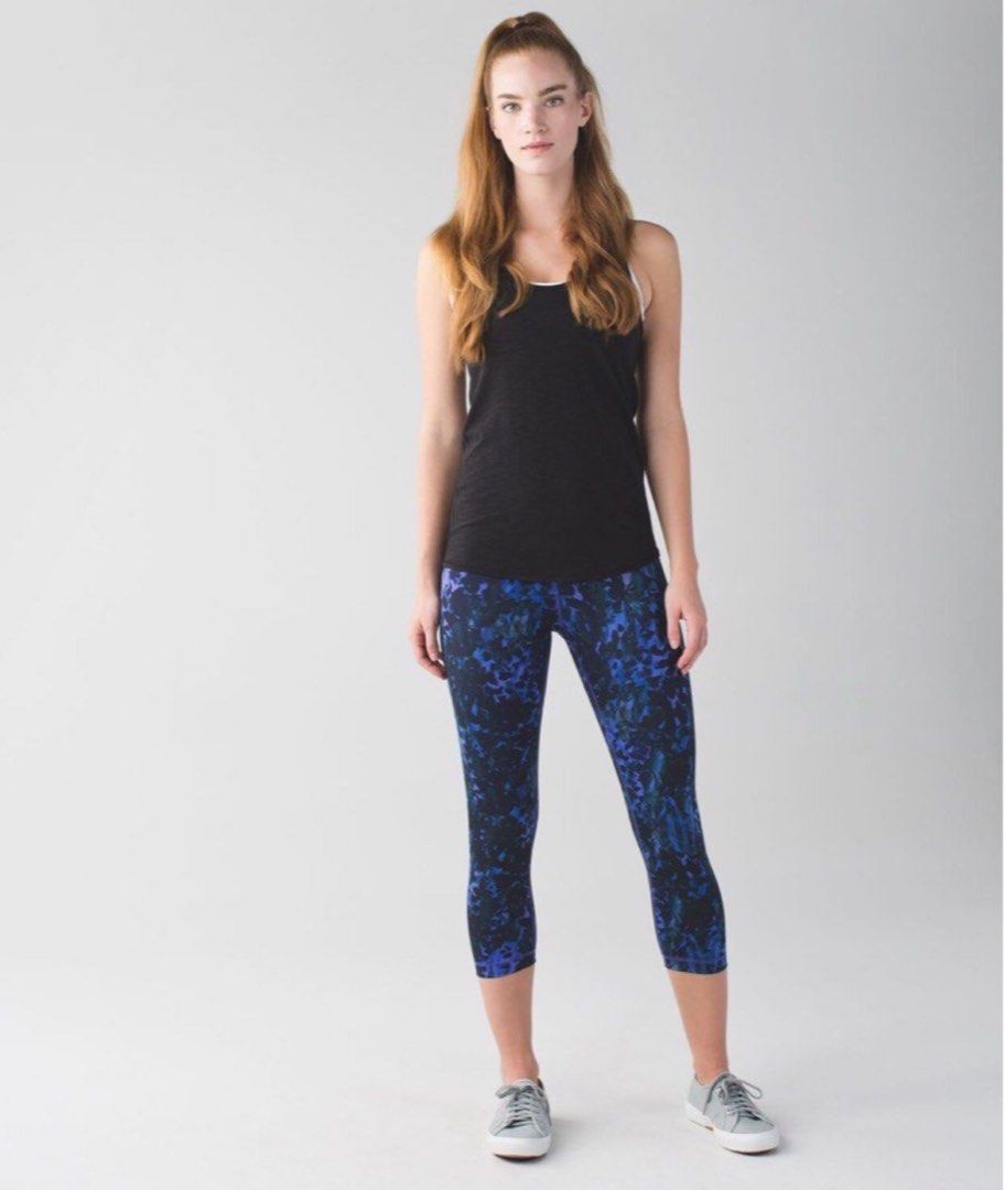 LN Lululemon Wunder Under Crop II Full On Luon Floral Sport Backdrop Iris Flower Multi Legging Tights Women s Fashion Activewear on Carousell