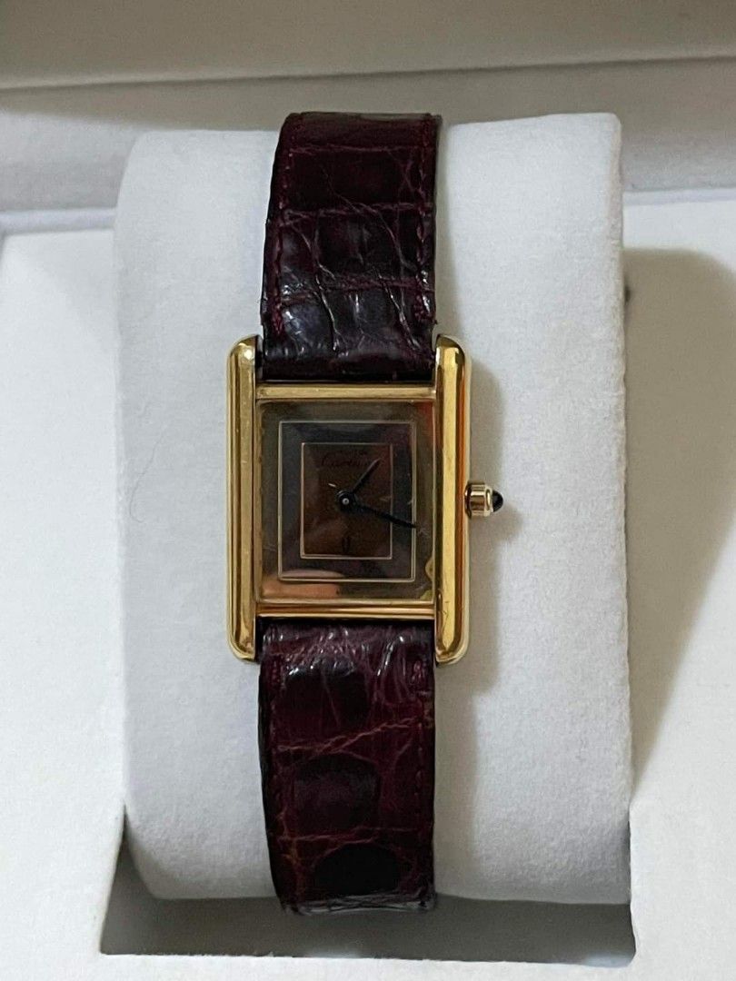 Must de Cartier Tank authentic 18k electroplated Original leather strap Quartz movement Swiss made With provided box Announcements on Carousell