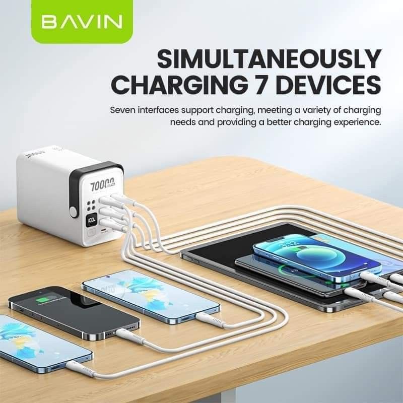 Original BAVIN Digital 70000Mah Powerbank (Category: Chargers) located in Mandaluyong City. Submitted by shopmla (Listing ID 1317662143, Image 3). Description: Original BAVIN Digital 70000Mah Powerbank Php 2,599. Qc3.0 22.5W + Pd 20W Fast Charging Power Bank W/ 6x Usb & 2x Type-C Port With Flashlight 📍Output Port: 6*USB 2*Type-C Port 📍Input Port: 2*Type-C Port 📍USB Output: *USB1: DC 4.5V-5A 5V-4.5A 5V-3A 9V-2A 12V-1.5A 22.5W *USB2-6: DC 5V-3A 