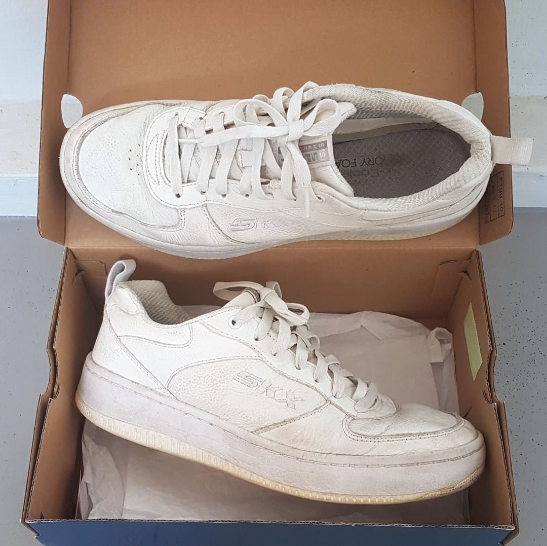 Skechers white leather sneakers online