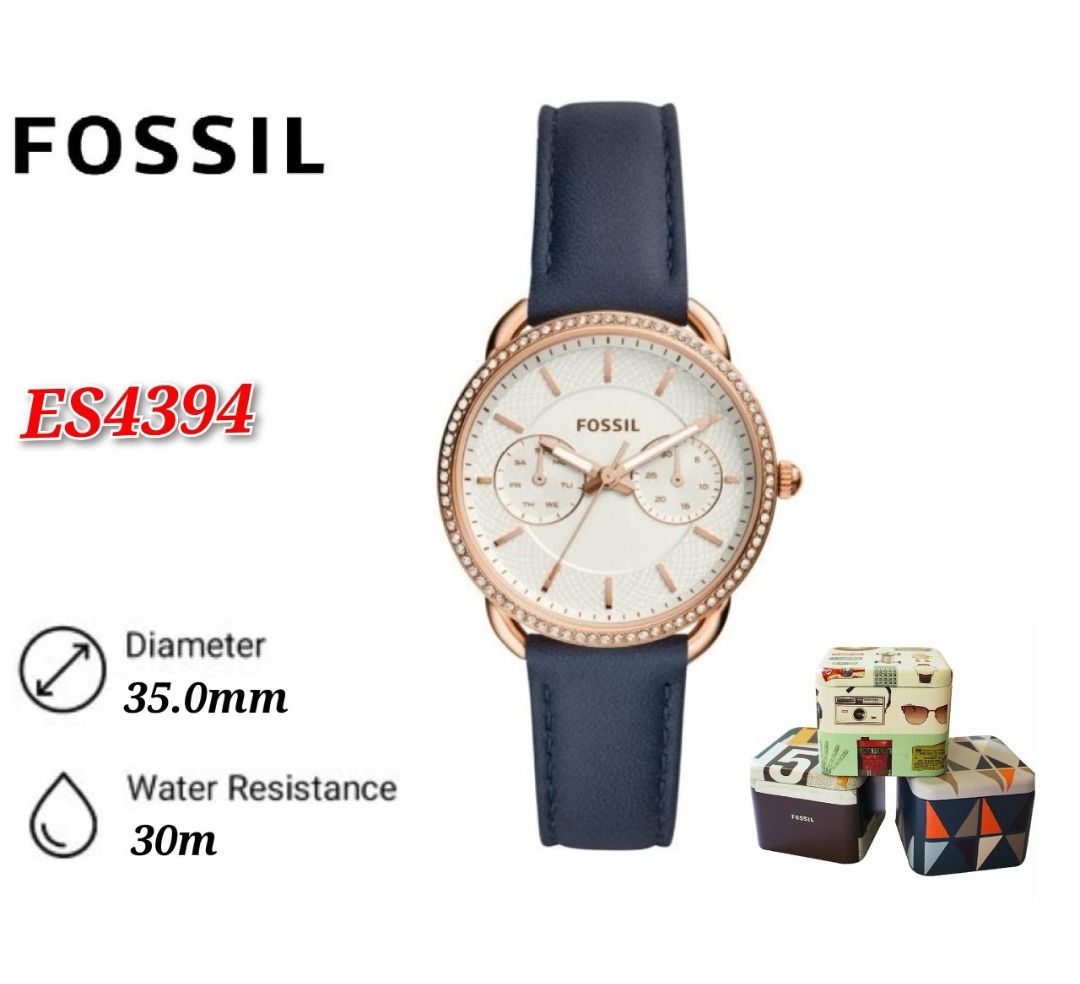 Original Clearance Offer Fossil Women ES4394 Tailor Multifunction Navy Leather Watch Navy Blue