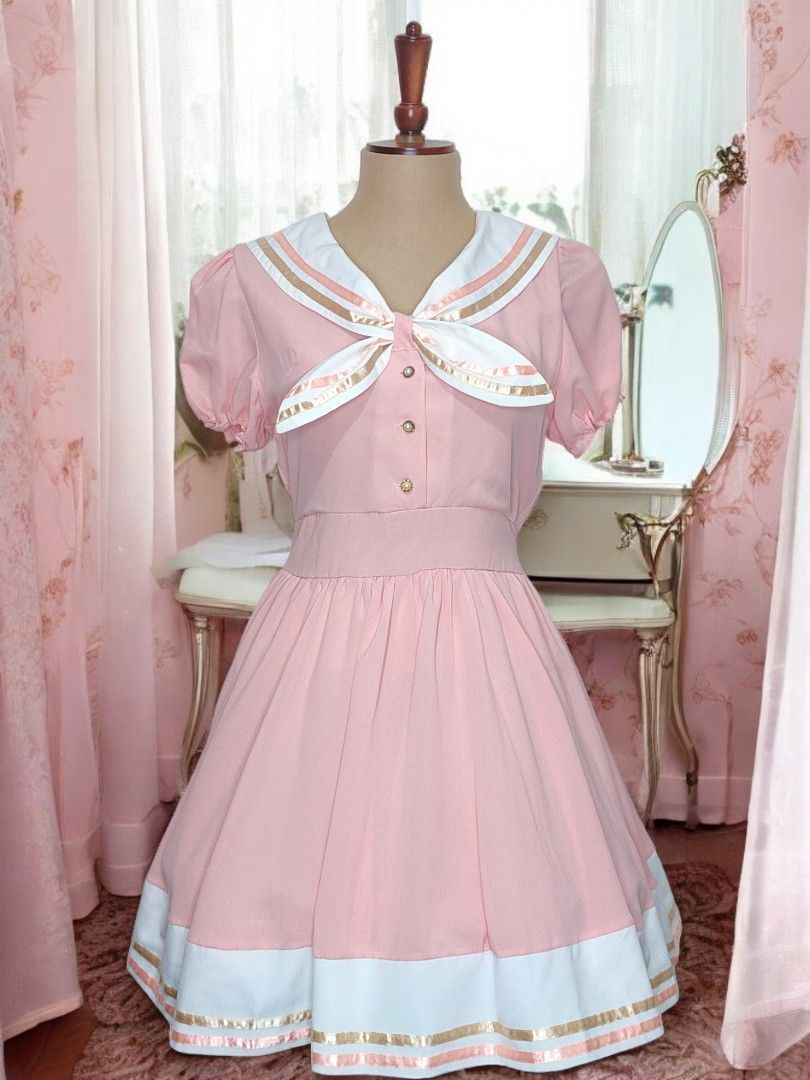 Pink Dress With White Trader Collar