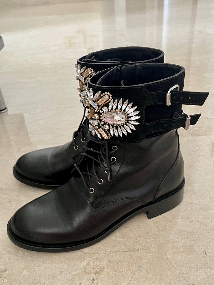 Rene Caovilla Embellished Lace Up Combat Boot size 40 It fits small 39 Luxury Sneakers Footwear on Carousell