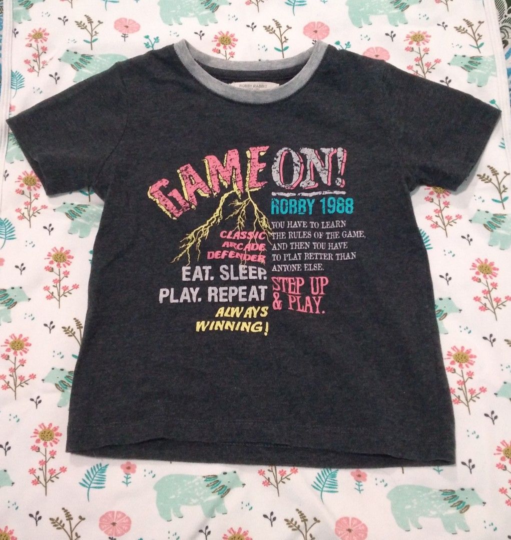 Robby Rabbit Game On Baby TShirt 2T (Category: Babies & Kids Fashion) located in Quezon City. Submitted by robzkinix (Listing ID 1317711924, Image 1). Description: Preloved Robby Rabbit Game On Baby TShirt Size: 2T Good condition, lightly used, no damage or stains.