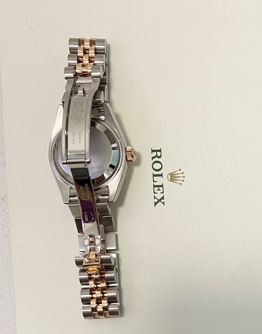 Rolex Oyster Lady-Datejust Rose Gold/Stainless Steel Jubilee Bracelet + 10 Diamonds Rose Gold Dial + Rolex Warranty till Dec 2026 (Category: Watches) located in Singapore. Submitted by taureanwoman (Listing ID 1317637441, Image 2). Description: Watch is overhauled with all worn out parts changed and watch polished. It is like new and comes with international service warranty that expires in December 2026. Other similar second hand watches may be 
