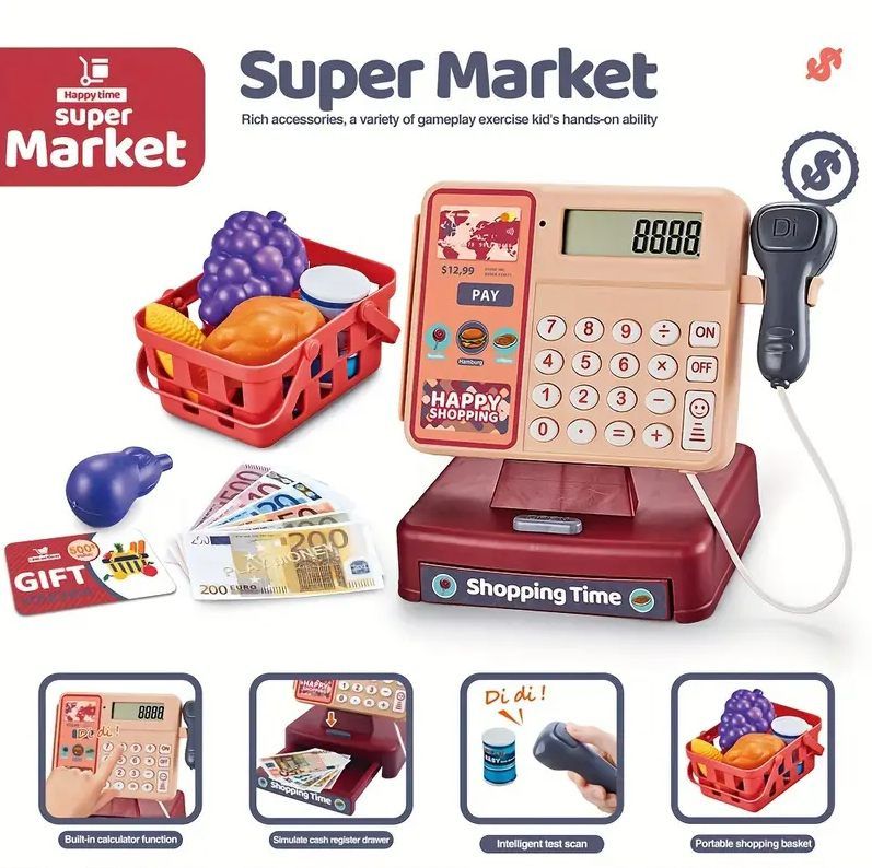 SUPERMARKET FUN PLAYING CASHIER TOY WITH BAR CODE SCANNER AND ...